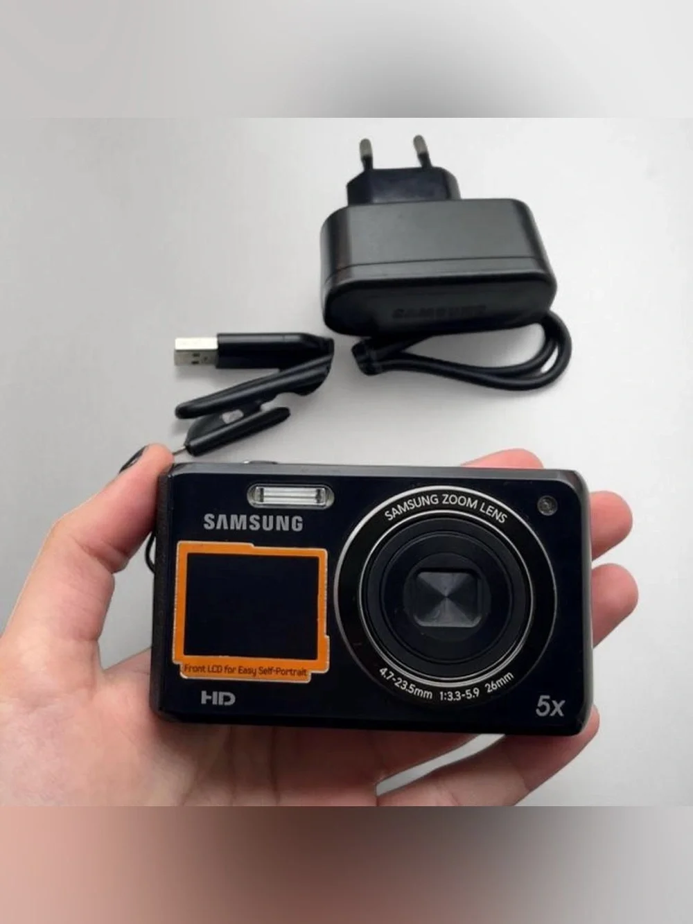 mint Samsung DV101 dual-view black camera with battery, case, charger included